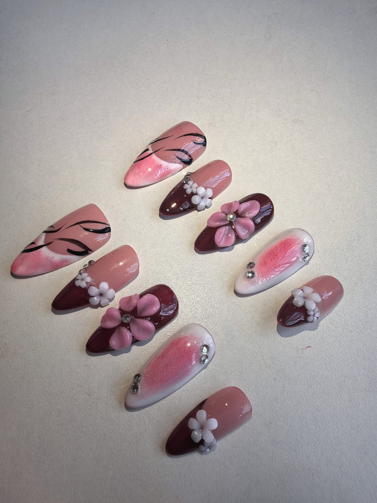 3D rose press  on nail