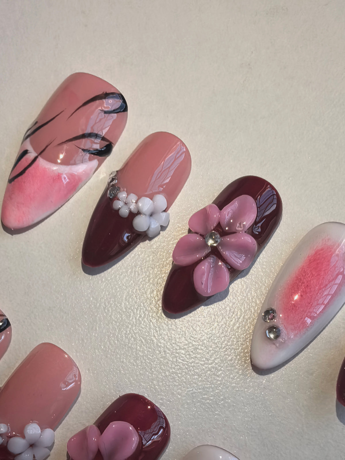 3D rose press  on nail